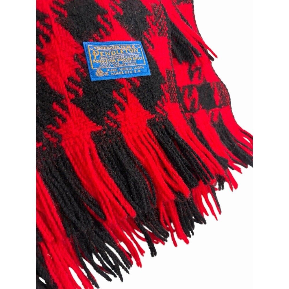 Pendleton Wool Blanket Red Black Check Pattern Fringe Large Throw 61”x68” - Picture 8 of 11